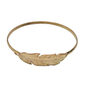 Textured Feather Bangle Bracelet Gold Tone Vintage